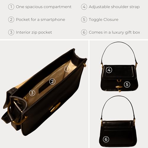 Image of Time Resistance Leather Shoulder Bag - Full-Grain Leather Handbag with Toggle Closure - Elegant Handbag for Women