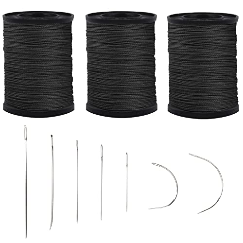 Topus Extra Strong Upholstery Repair Sewing Thread Kit and Heavy Duty Household Hand Needles, Including 7 Styles of Leather Canvas Sewing Needles and 3 Rolls Nylon Thread (70 Yard of Each Roll), Black