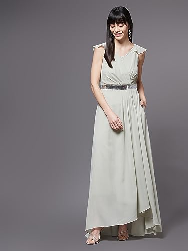 Image of Miss Chase Women's Round Neck Sleeve Embellished Fit Flare Maxi Dress
