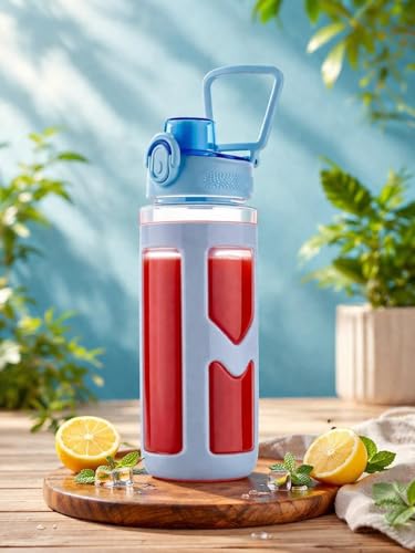 Image of LHOTSE Cute Square Water Bottle for School with Straw & Leakproof Lid - Large Capacity Kawaii Bottle for Kids, Girls & Office Usen 700 ML (Sky Blue)