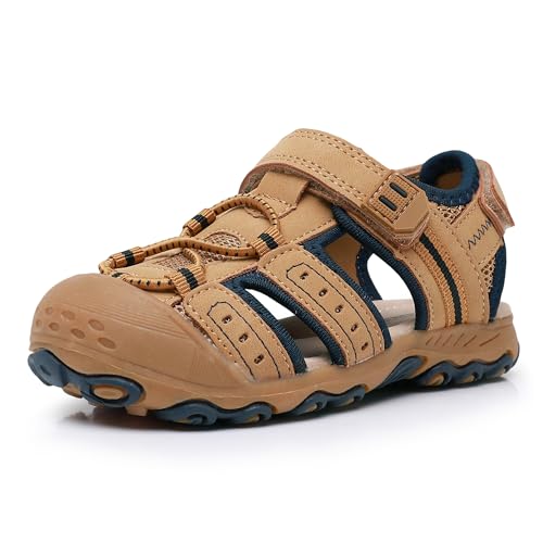 Image of Ahannie Toddler Sandals for Boys Girls Kids Closed Toe Outdoor Summer Shoes | Dual Hook-and-Loop, Adjustable Fit, Protective Wide Toe, Flexible Non-Slip Sole