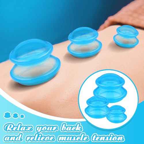 Image of TrelaCo 6 Pcs Silicone Cupping Kit for Massage Therapy,Clear Blue | Cupping Cups 3 Sizes, Suction Therapy for Body Massage Myofascial, Relieves Cellulite Muscle Pain Tension, Studio Household