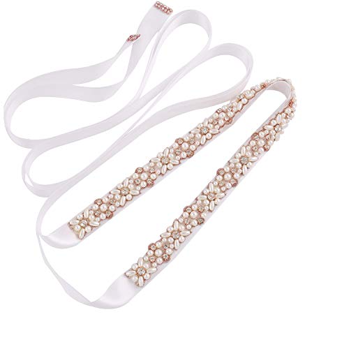 Beaded Bridal Sash Pearl Crystal Wedding Belt Handmade Rhinestone Bridesmaid Belt for Women Dress Accessories