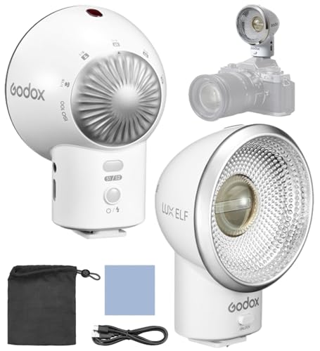 Godox LUX ELF Retro Camera Flash Universal Portable On-Camera Flash Camera Speedlight 5 Power Steps Built-in Battery with Type-C Charging Cable Compatible with Canon Sony Nikon Cameras