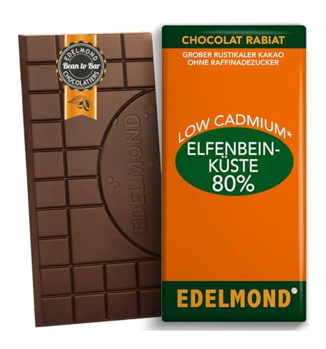 Edelmond 80% Bitterschokolade Elfenbeinküste – Rustikal gewalzt mit Kokosnektar & Karitéöl –...