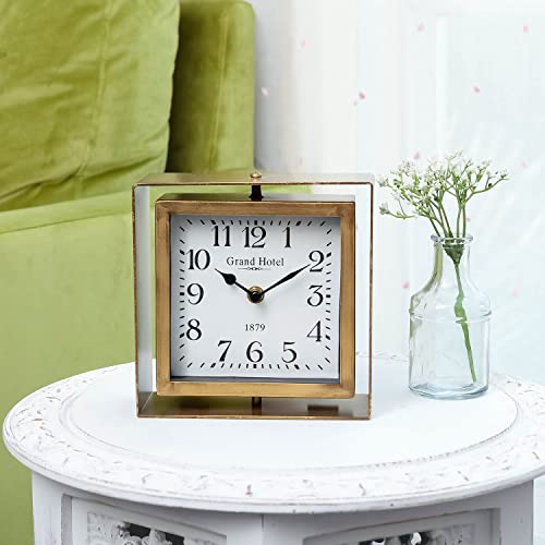 Nikky Home 3B8FM8J8JEG Rotating Table Clock, Non-Ticking Silent Battery Operated Decorative Mantel Desk Shelf Metal Clock thumb #3