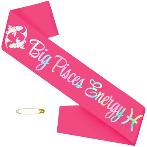 Big Pisces Energy Sash with Iridescent Foil, Hot Pink Zodiac