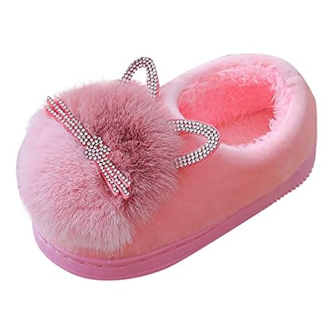 Winter Shoes Children's Girls 34, Memory Foam Non-Slip Household Shoes, Winter Plush Warm Slippers, Pink Bowknot Cotton Shoes, Indoor Home Slippers, Dress Child Boys Felt Slippers Children's Shoes Cover