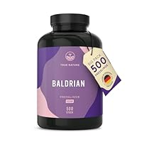 Baldrian Presslinge - 500 Baldrianwurzel hochdosiert - 1000mg pro Tagesdosis (Valeriana officinalis) - 8 Monate Vorrat - Vegan, ohne künstliche Zusätze - Deutsche Produktion - TRUE NATURE