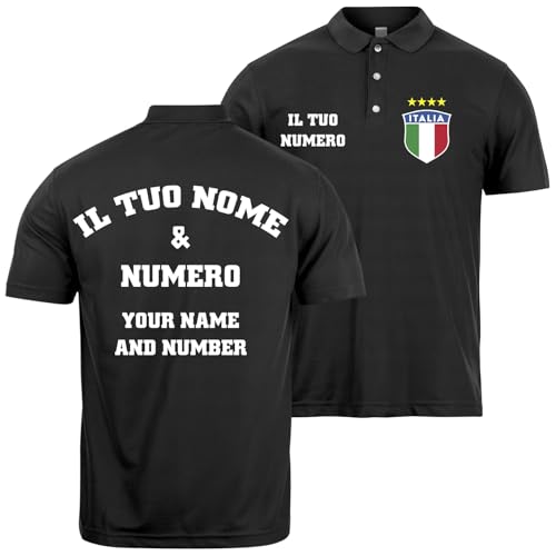 Fussball Poloshirt Herren | Personalisiertes T Shirt mit eigenem Namen und Nummer | Italien 2026 Trikot (L Schwarz Mehrfarben)