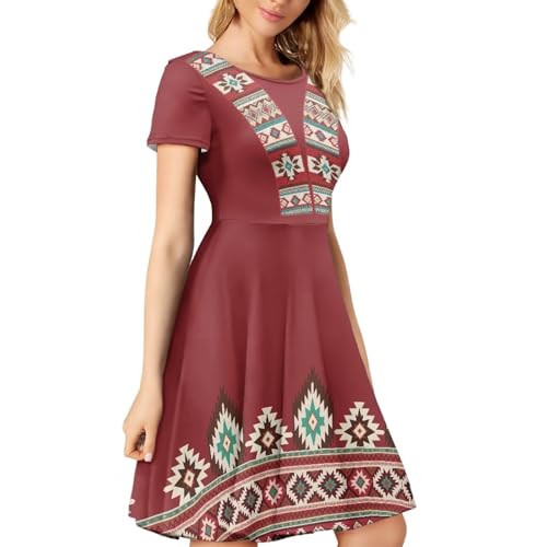 Image of HUGS IDEA Womens Puffy Swing Midi Dress Round Neck Short Sleeve Party A-Line Dresses