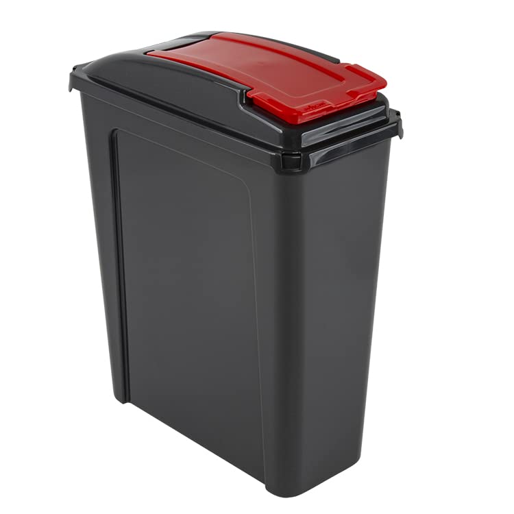JMS Create Smile 25L Plastic Indoor Slimline Recycle Bin with Colour Coded Flap Lid For Home Kitchen Bathroom (Red)