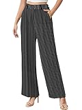 Betusline Women's Wide Leg Long Dress Pants High Waisted Business Stripe Straight Office Trousers, Black Stripe, Medium