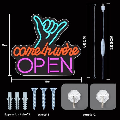 Image of ENUOLI Open Neon Sign Colorful Finger Neon Signs Come in We're Open Neon for Wall LED Potting Bar Neon Lights Sign for Bedroom Dimmable Neon Wall Light for Bar Restaurant Hotel Shop Club Decor