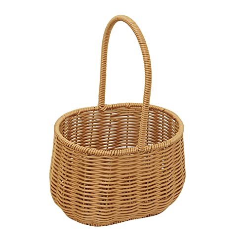 Ddewing Rattan Flower Girl Basket Small Carrying Basket Rural Rattan Woven Hand Held Flower Basket,Portable Woven Basket with Handle Rattan Hand Woven Hamper for Fruits Vegetables Gifts(#2)