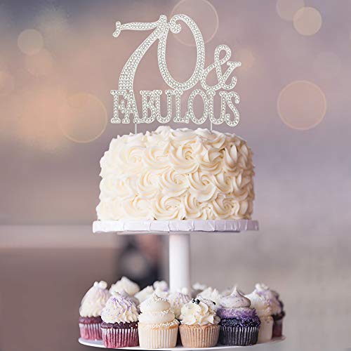 70 Cake Topper - Premium Silver Metal - 70 And Fabulous - 70Th Birthday Party Sparkly Rhinestone Decoration Makes A Great Centerpiece - Now Protected In A Box #TOP7
