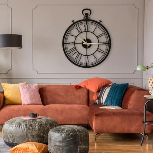Image of Stylish Metal Analog Wall Clock for Living Room, Bedroom, Office, Kitchen, Home and Hall | Antique Fancy Big Size Modern Wall Watch for Home Decor (DA-230, 40 CM)