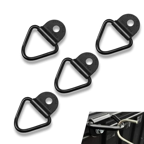 Qurbuns 4 PCS Truck Bed Cargo Tie Down Anchors Rings, Heavy Duty V Rings Bolts Forged Lashing Ring, 1000 lbs Capacity Trailer Anchors Hooks, Universal for Trailers, Trucks, Cargo Tie Downs (Black)