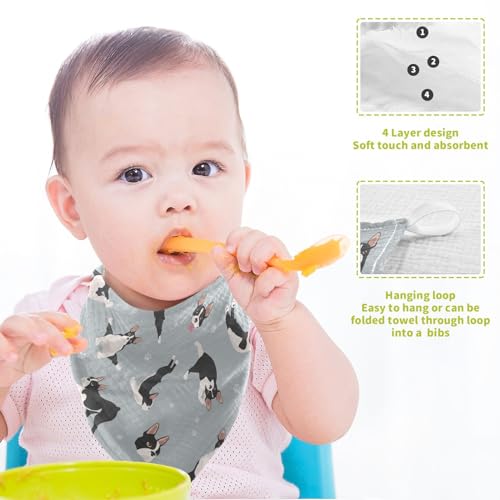 Image of vvfelixl Boston Terrier Baby Burp Cloths Baby Muslin Washcloths for Boys Girls Cotton Baby Face Towel for Newborn Infants Soft and Absorbent 11.8 X 11.8 in, 5 Pack