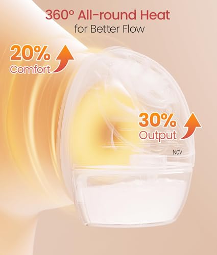 Image of NCVI Heated Breast Pump Wearable, 360 All-Around Heat +30% Output for Mom | Warming Comfort, 300mmHg Suction, Double-Sealed Flange , 4 Modes 9 Levels, Easy-to-Clean，6-8 Sessions, Fit 19-28 mm Inserts