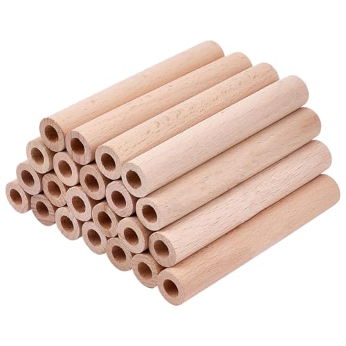 OLYCRAFT 24pcs 10x1.5cm Hollow Beech Wood Sticks, Round Wooden Dowel Rods with 8mm Hole