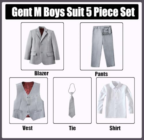 Image of Suit for Boy Formal Slim Fit Tuxedo 5 Pieces Kids Toddler Wedding Outfit Blazer Pants Vest Set Boys Suits