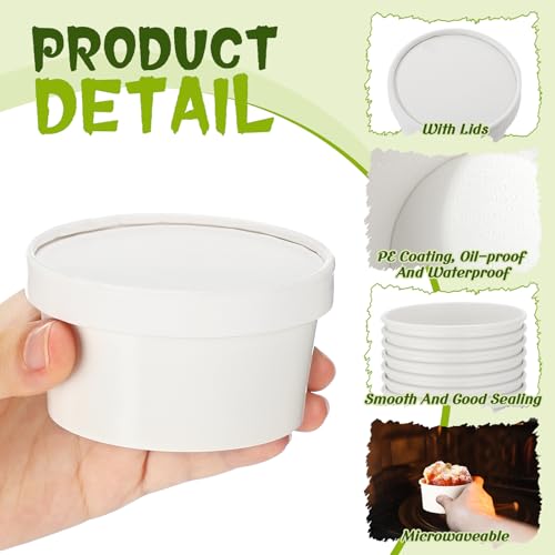 Image of Fulmoon 4 oz 100 Pack Paper Containers with Lids Soup Bowl Cup, White | Disposable Ice Cream Cup, Kraft Food Containers with Vented Lid Stackable for Hot Soup Dessert Cake Fruit Microwave Takeout