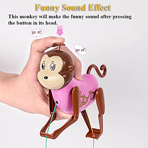 Image of Rope-Climbing Monkey Toy - Interactive Pull and Climb Monkey with Funny Sound Effect for Kids (Pink)