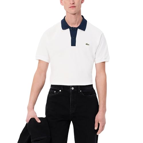 La Mejor Lista de Polo Sport Blue de esta semana. 47 Lacoste Polo de Manga Corta para Hombre, Ajuste clásico, Cuello en Contraste, White/Navy Blue, Large