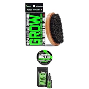 Beard Growth Kit w/BIOTIN Beard Balm for Men 2X Beard Thickener & Beard Softener + GROW Beard Oil for Men Beard Growth Serum + Boar Bristle Brush (Beard Brush for Men / 360 Wave Brush for Men) • USA
