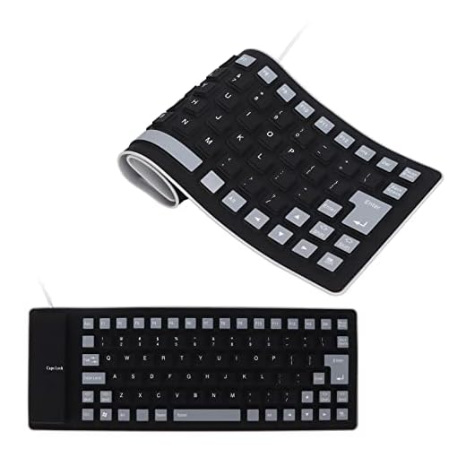 Silicone Keyboard, Foldable Flexible Keyboard USB Wired Gaming Keyboard, 85 Keys, Fully Sealed Design, Roll-up Silent Soft Keyboard, Waterproof, Dustproof for PC Notebook Laptop(black)