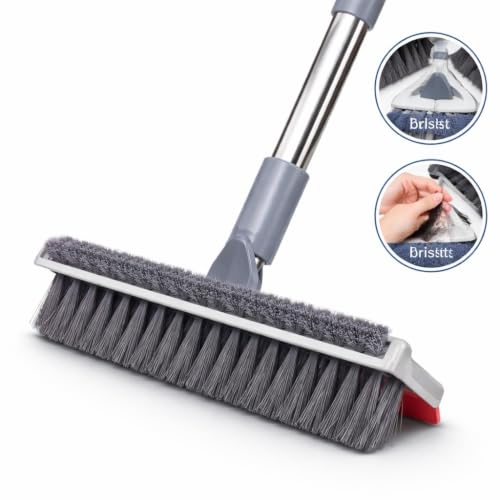 Image of TEKCOOL 3 in 1 Toilet Bathroom Cleaning Brush with Wiper and Long Handle - 180 Rotate Floor Scrub Brush for Tiles, Home Kitchen Bathroom Accessories (Orange)::
