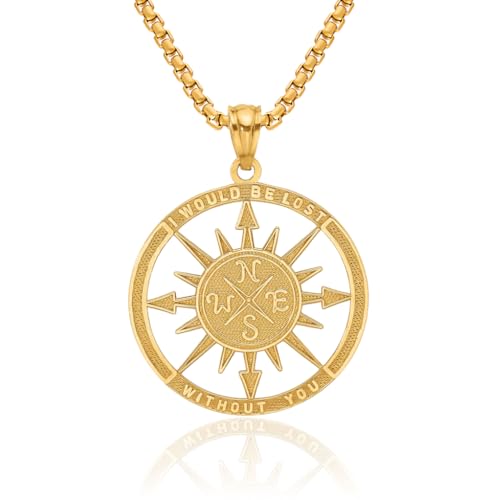 IceCarats 14K Solid Yellow Gold Lost Without You North Star Compass Necklace Nautical Charm Pendant
