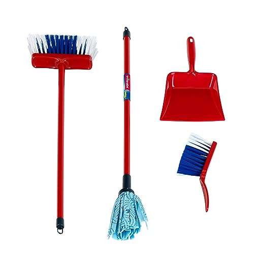 Theo-Klein-6765-Vileda-Cleaning-Station-I-Childrens-Cleaning-Set-Including-Broom-Mop-and-much-more-I-Easy-to-Assemble-Storage-Stand-I-for-Children-Aged-3-and-over