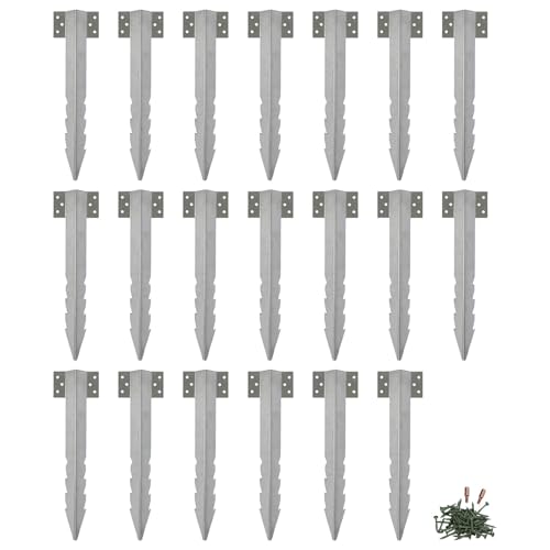 Harbour Housewares Supports de Traverses de Chemin de Fer en Acier Galvanisé avec Fixations - 40cm - Argent - 20x Robuste Métal Jardin Piquets au Sol pour Le...