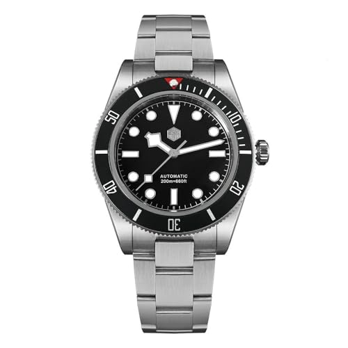 San Martin Watches for Men - NH35 Movement Automatic Dive Watch SN008GC 40mm Mens Watch 20Bar Waterproof Sapphire Crystal Luminous Mechanical Wristwatch (Black/ BGW9 Lume/ SN008D)