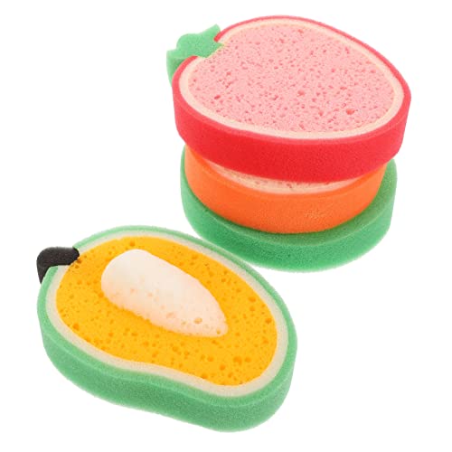 OUNONA 4Piezas Esponjas de Lavado de Cocina Forma de Mango Kiwi Melón Potente Eliminación de Manchas para Lavavajillas y Limpieza del Diseño