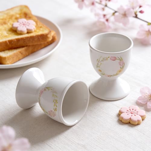 Image of Cinf Ceramic Egg Cup Set, 2 Pack, Floral Boiled Egg Holders for Breakfast