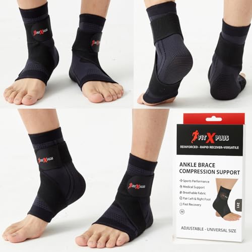 Image of FIT-X-PLUS X-Large Ankle Brace for Men & Women (Pair) - Compression Ankle Support Sleeve for Sports, Running, Gym, Walking, Workout, Basketball & Daily Activities (Black)