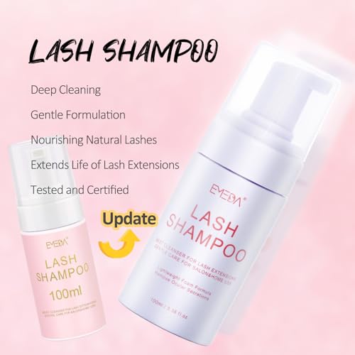 EMEDA 100Ml Wimpernshampoo für Extensions mit Spülflasche und Bürste Wimpern Extensions Shampoo kit Für Salon Wimpernschaum Reiniger Heimanwendung Wimpern Shampoo Eyelash Cleanser Lash Shampoo