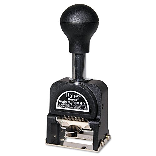 Bates 9806450 Royall Economy Numbering Machine, Six Wheels, Pre-Inked/Re-Inkable, Black
