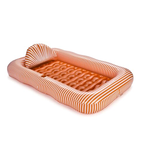 FUNBOY Tanning Pool Lounger Float Orange Stripe, XL 72' x 48' with Pillow and Large Cup Holder