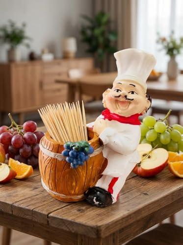 Image of Chef Figurine Toothpick Holder Resin Table Organizer for Kitchen Dining Area Decorative Showpiece for Home Restaurant Cafe Use, Toothpick Organizer for Dining Table