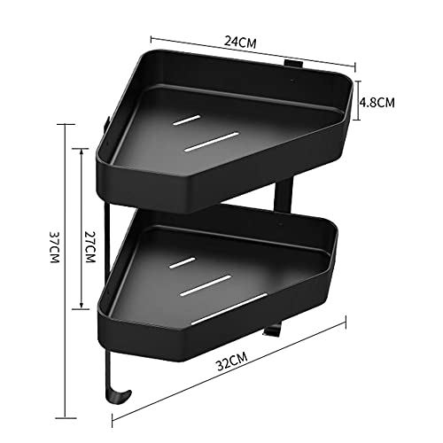 Estantes de Ducha Estante de Ducha de Esquina Estante de Ducha de Montaje en Pared con Gancho Sin Espacio de perforación Adhesivo de Aluminio para Inodoro de Cocina-Negro a