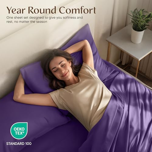 Image of Utopia Bedding King Size Sheet Set - 4 Piece Bed Sheets, Soft and Breathable Microfiber, Includes 1 Fitted Sheet, 1 Flat Sheet and 2 Pillowcases - Oeko Tex (Eggplant)