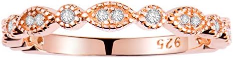 espere Milgrain Marquise & Round Cubic Zirconia Half Eternity Ring Stacking Infinity Wedding Band Sterling Silver Rings 14K Rose Gold Plated Size 7