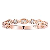 espere Milgrain Marquise & Round Cubic Zirconia Half Eternity Ring Stacking Infinity Wedding Band Sterling Silver Rings 14K Rose Gold Plated Size 7