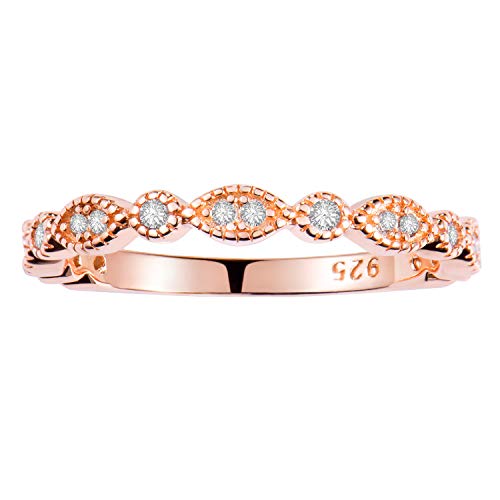Espere Milgrain Marquise & Round Cubic Zirconia Half Eternity Ring Stacking Infinity Wedding Band Sterling Silver Rings 14K Rose Gold Plated Size 7 #TOP5