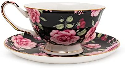 YUESITE Floral Tea Cups and Saucers, Floral Coffee Cups, Floral Tea Cup Set, Rose Tea Cups, Porcelain Tea Set, Tea Sets for Women
