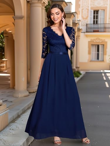 Image of MISSMAY Women's Formal Floral Lace 2 /3 Sleeves Long Evening Party Maxi Dress